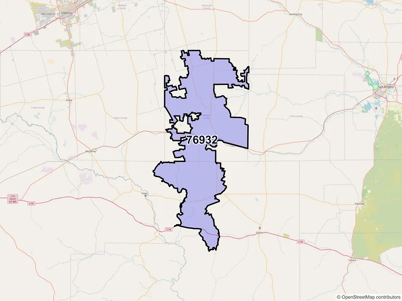 Map of ZIP Code 76932 — Big Lake, TX