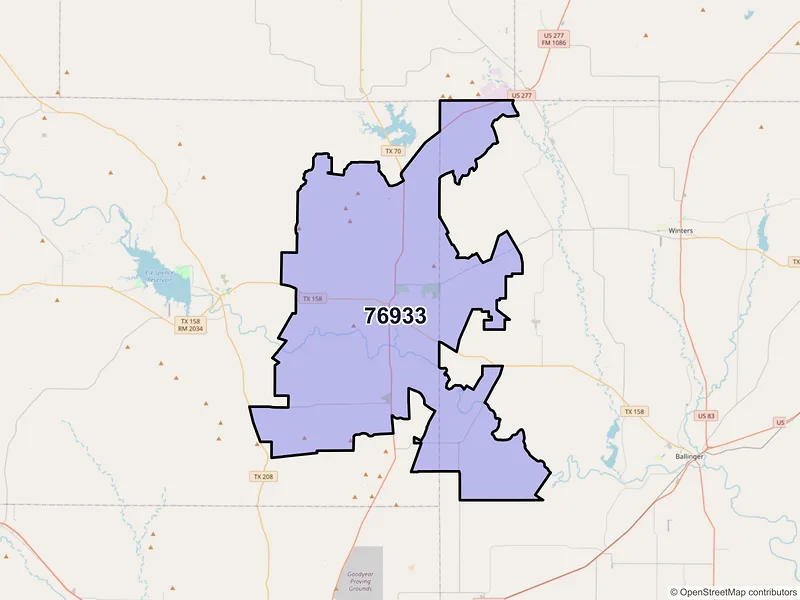 Map of ZIP Code 76933 — Bronte, TX
