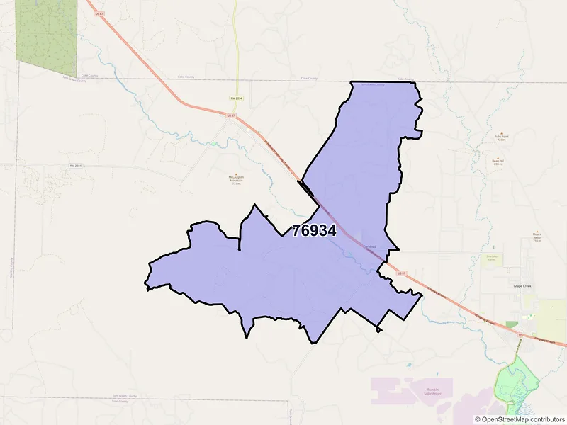 Map of Carlsbad, Texas and ZIP codes
