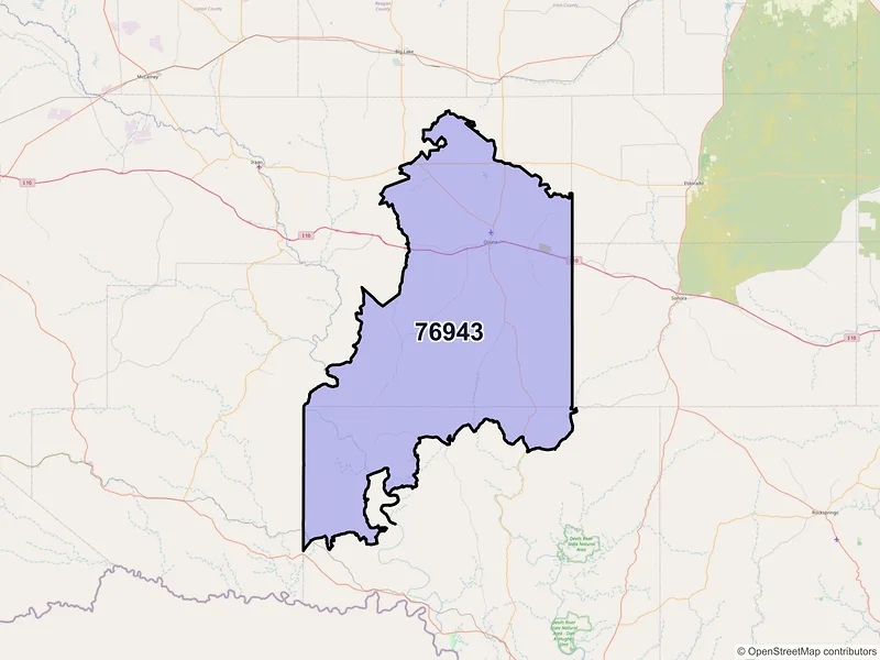 Map of ZIP Code 76943 — Ozona, TX