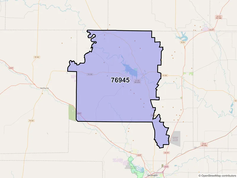 Map of Robert Lee, Texas and ZIP codes