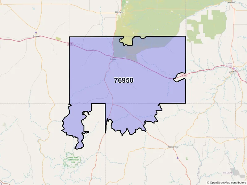 Map of ZIP Code 76950 — Sonora, TX