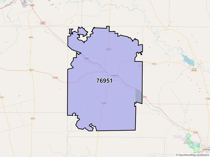 Map of ZIP Code 76951 — Sterling City, TX