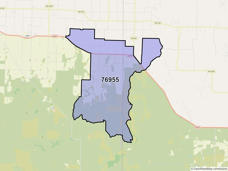 Map of ZIP Code 76955 — Vancourt, TX