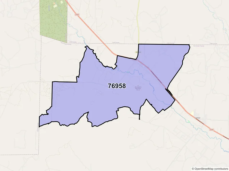 Map of Water Valley, Texas and ZIP codes