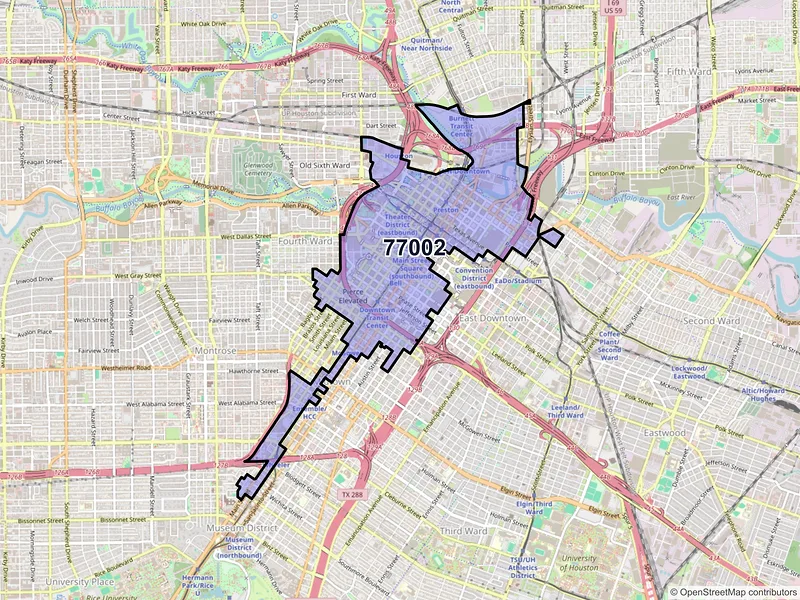 Map of ZIP Code 77002 — Houston, TX