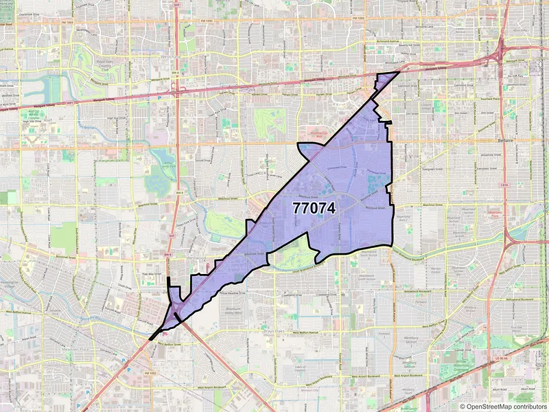 Map of ZIP Code 77074 — Houston, TX