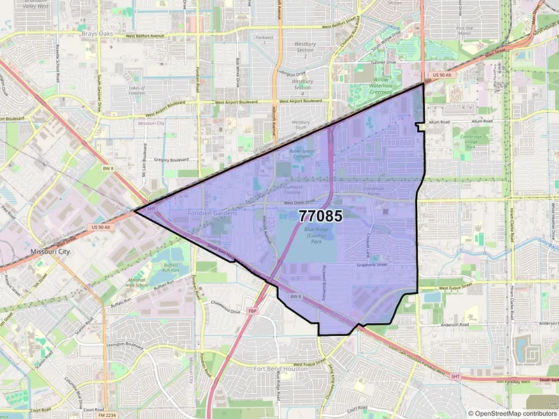 Map of ZIP Code 77085 — Houston, TX