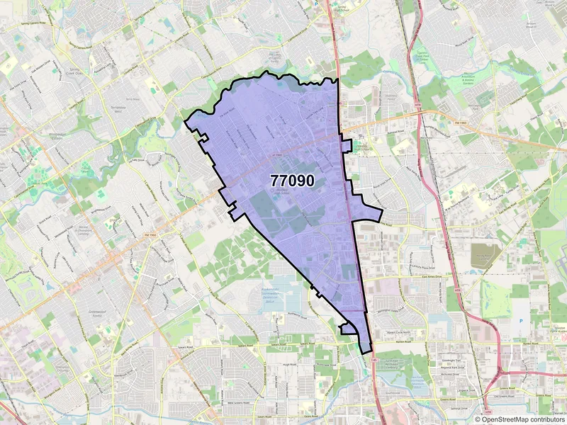 Map of ZIP Code 77090 — Houston, TX