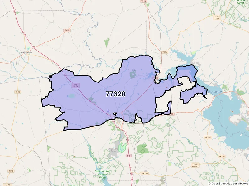Map of ZIP Code 77320 — Huntsville, TX