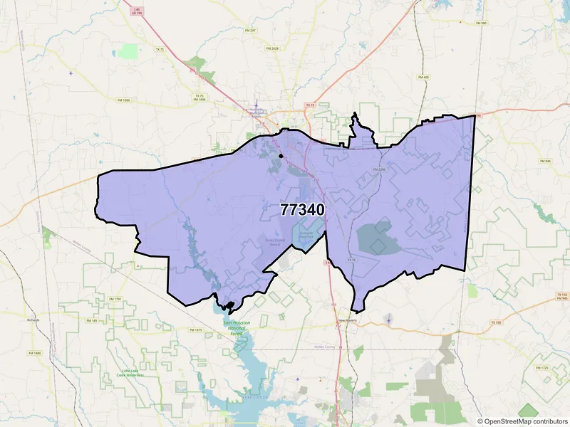 Map of ZIP Code 77340 — Huntsville, TX