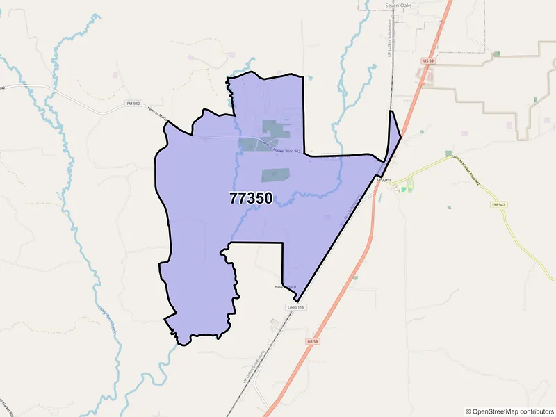 Map of Leggett, Texas and ZIP codes