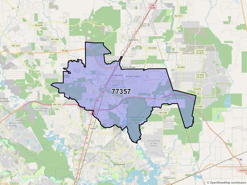 Map of New Caney, Texas and ZIP codes