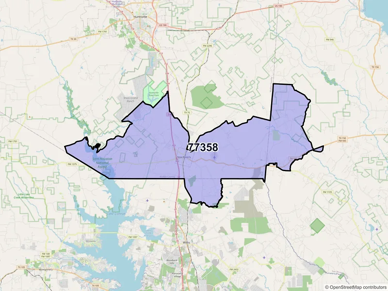 Map of New Waverly, Texas and ZIP codes