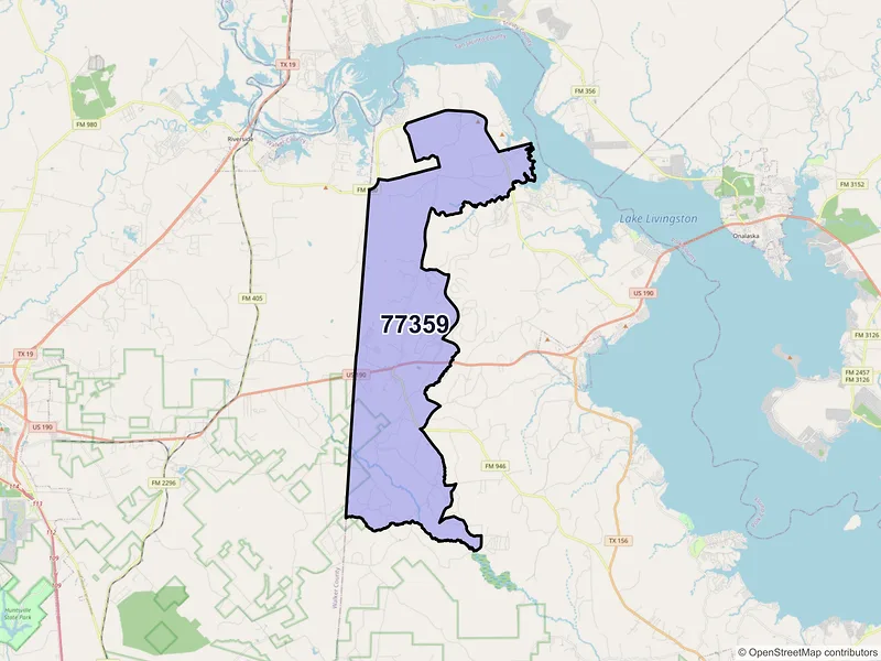 Map of ZIP Code 77359 — Oakhurst, TX