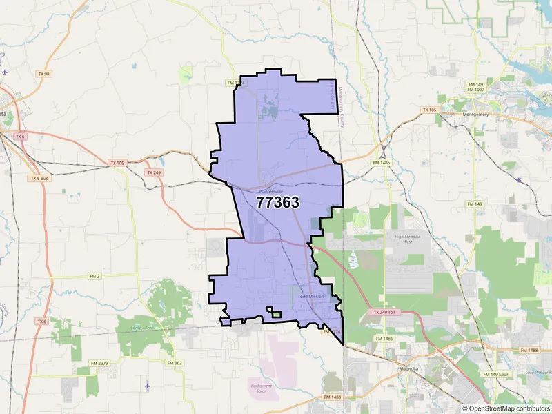 Map of ZIP Code 77363 — Plantersville, TX