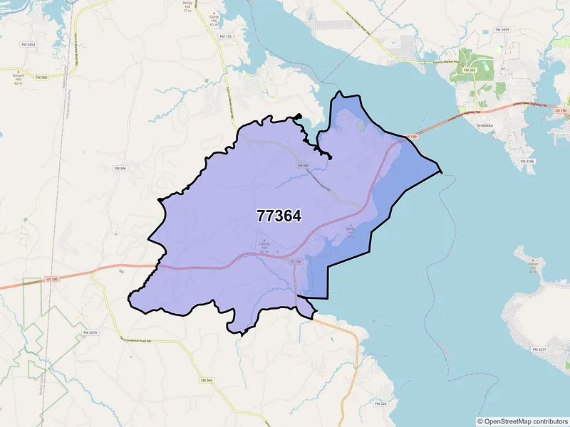 Map of ZIP Code 77364 — Pointblank, TX