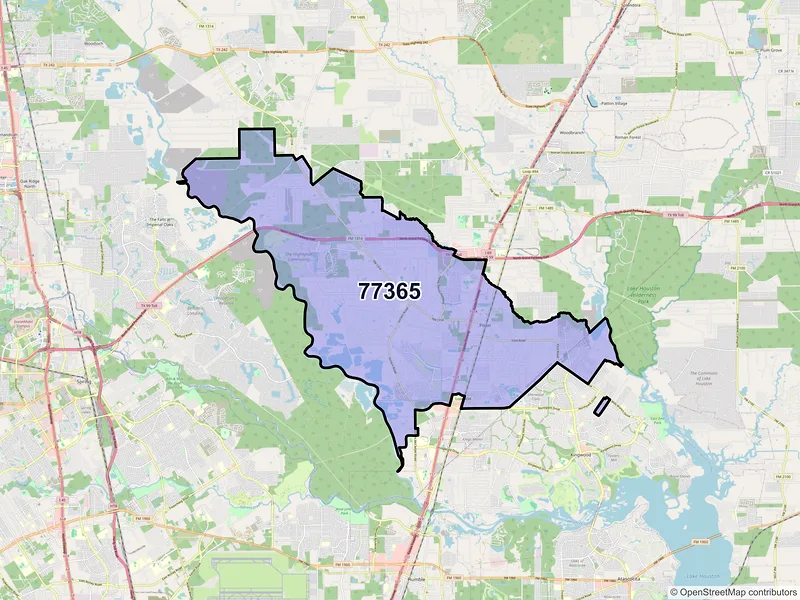 Map of Porter, Texas and ZIP codes