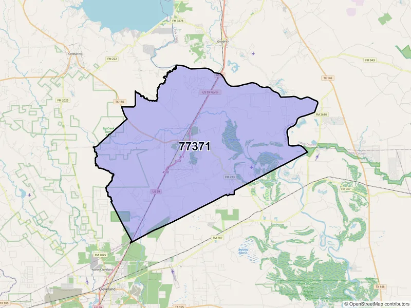Map of ZIP Code 77371 — Shepherd, TX