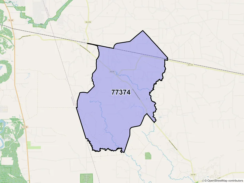 Map of Thicket, Texas and ZIP codes