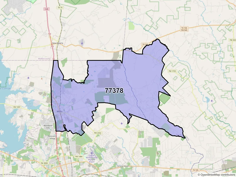 Map of ZIP Code 77378 — Willis, TX
