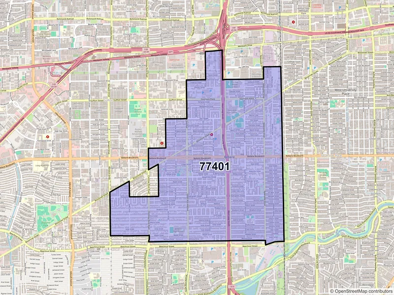 Map of ZIP Code 77401 — Bellaire, TX