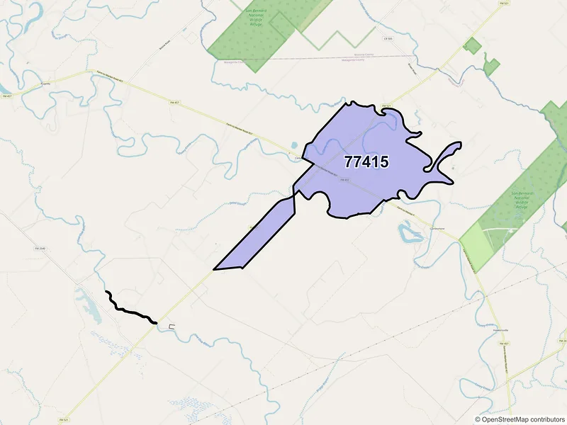 Map of Cedar Lane, Texas and ZIP codes