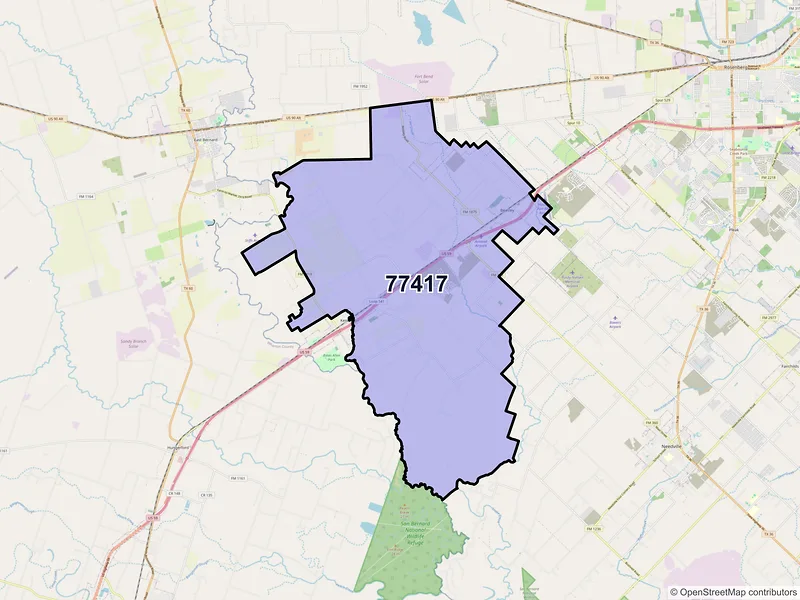 Map of ZIP Code 77417 — Beasley, TX
