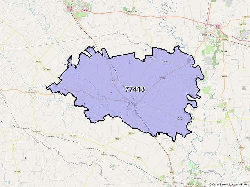 Map of ZIP Code 77418 — Bellville, TX