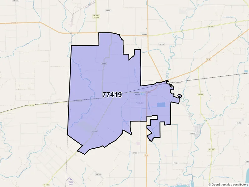 Map of Blessing, Texas and ZIP codes