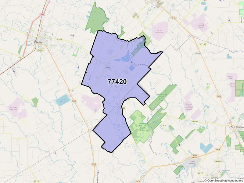 Map of ZIP Code 77420 — Boling, TX