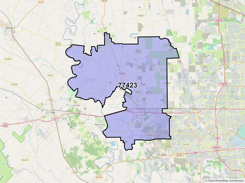 Map of Brookshire, Texas and ZIP codes