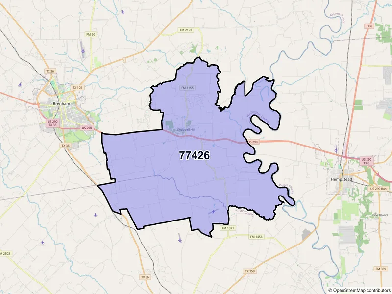 Map of ZIP Code 77426 — Chappell Hill, TX