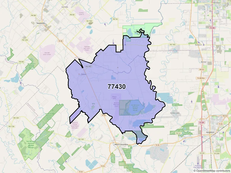 Map of ZIP Code 77430 — Damon, TX