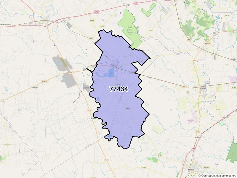 Map of ZIP Code 77434 — Eagle Lake, TX