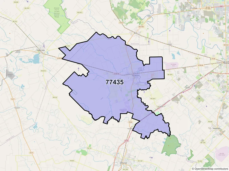 Map of ZIP Code 77435 — East Bernard, TX