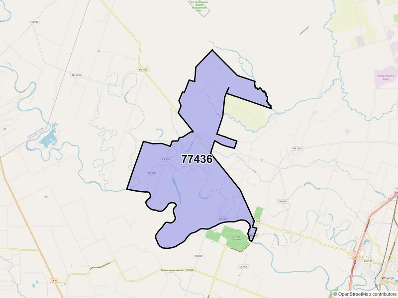 Map of Egypt, Texas and ZIP codes