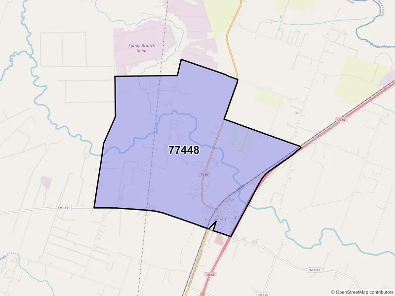 Map of Hungerford, Texas and ZIP codes