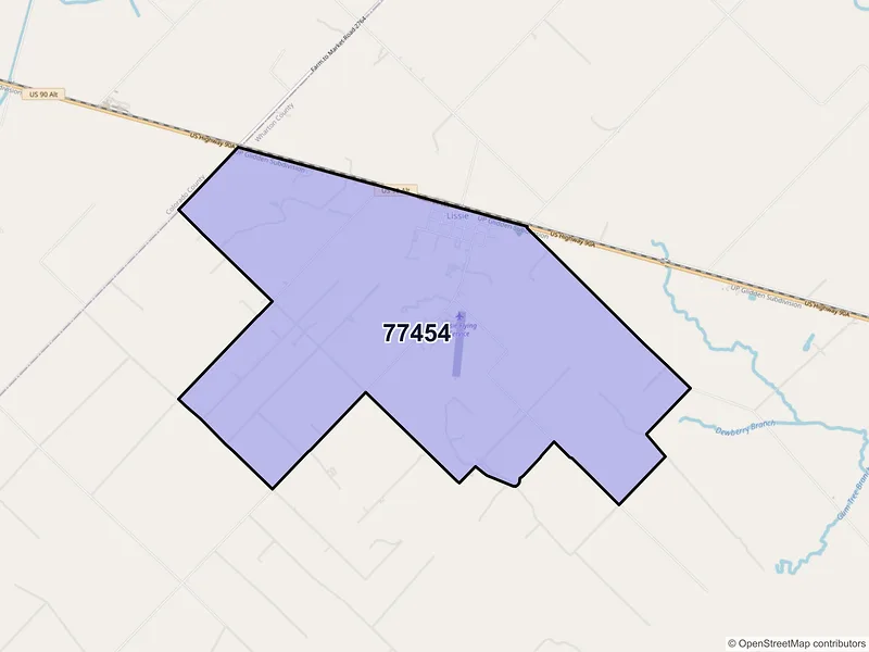 Map of Lissie, Texas and ZIP codes