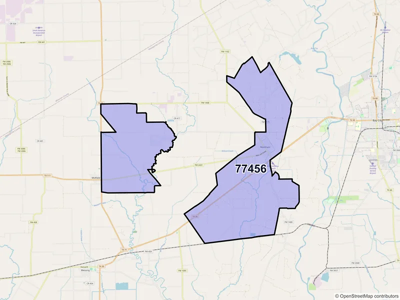 Map of Markham, Texas and ZIP codes