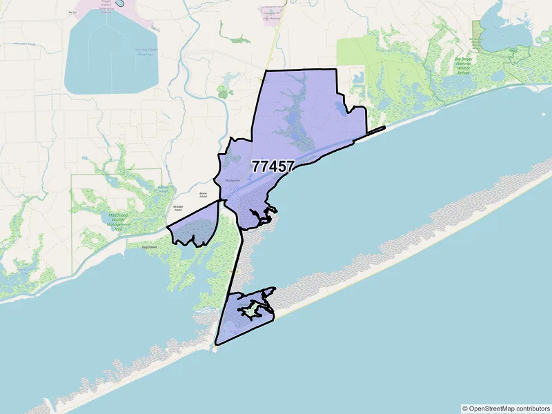 Map of Matagorda, Texas and ZIP codes