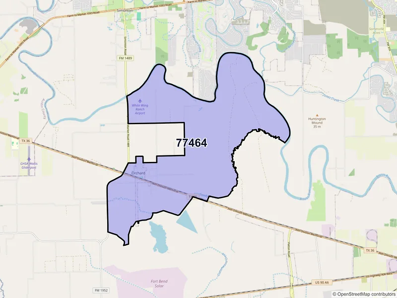 Map of Orchard, Texas and ZIP codes