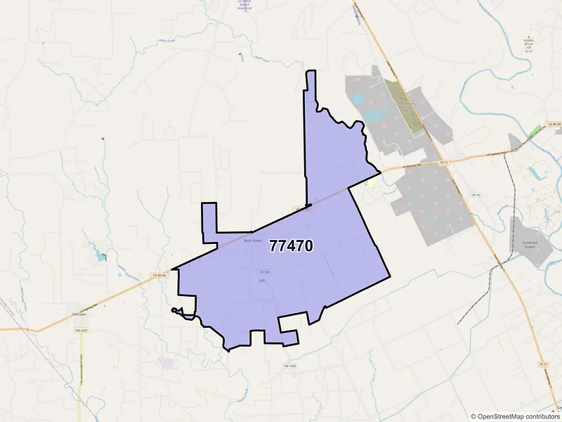 Map of Rock Island, Texas and ZIP codes