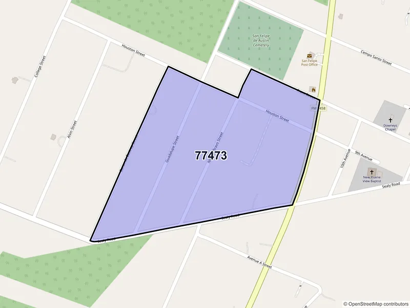Map of San Felipe, Texas and ZIP codes