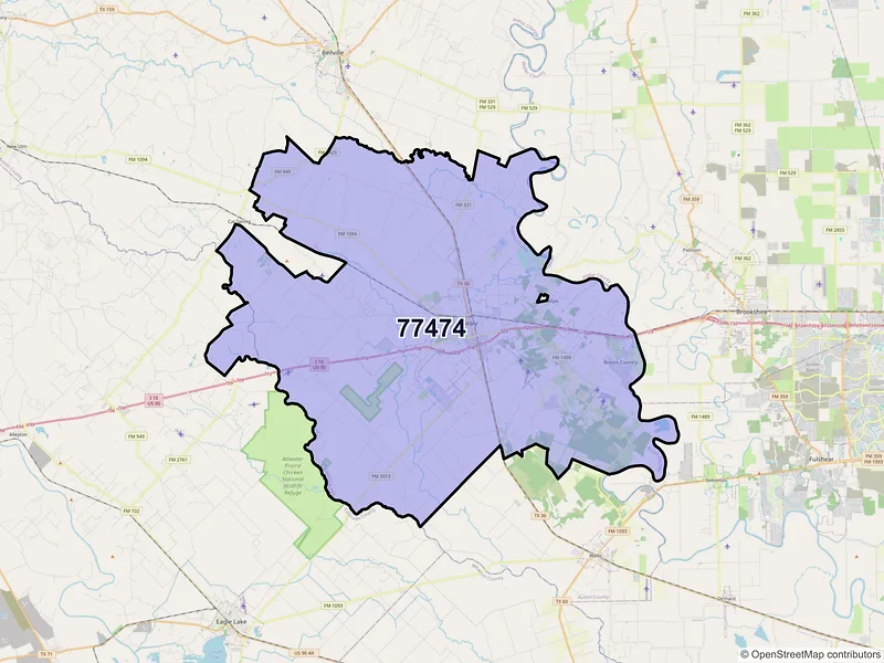 Map of ZIP Code 77474 — Sealy, TX