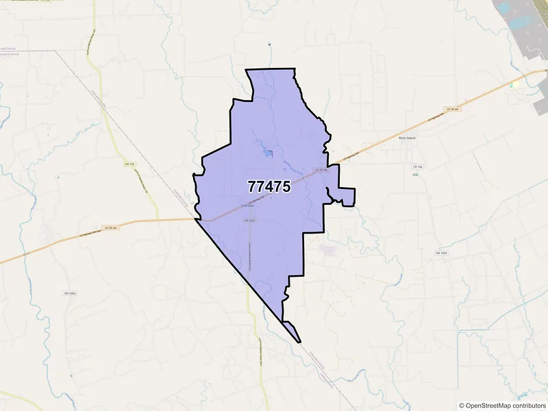 Map of Sheridan, Texas and ZIP codes
