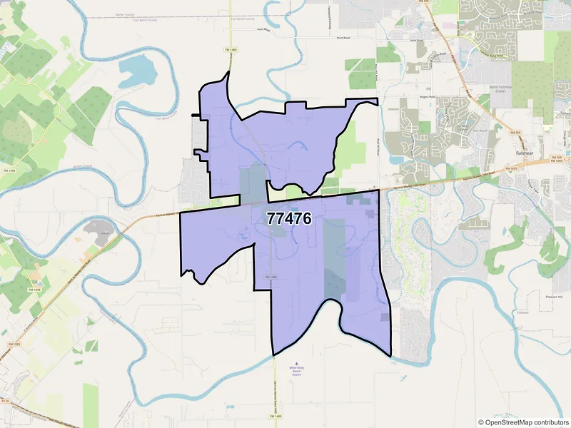 Map of Simonton, Texas and ZIP codes
