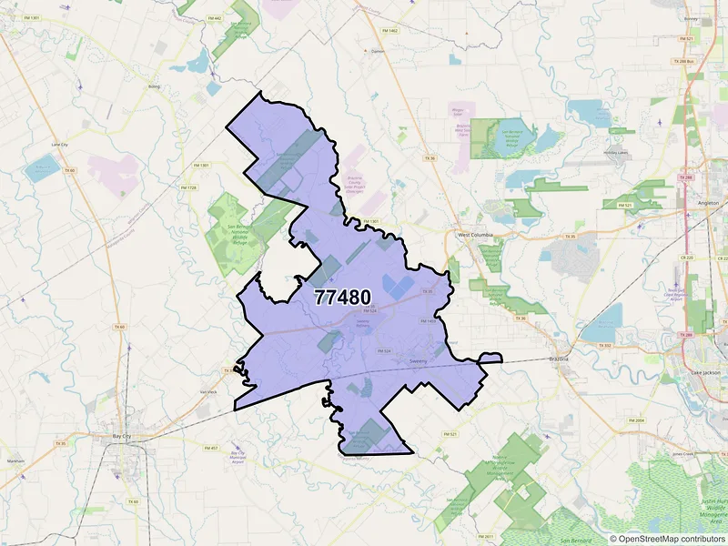 Map of ZIP Code 77480 — Sweeny, TX
