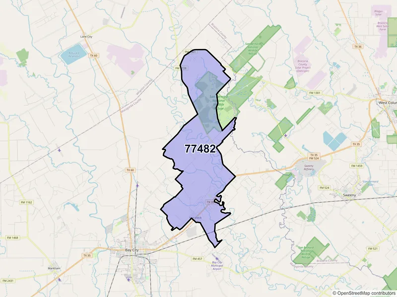 Map of ZIP Code 77482 — Van Vleck, TX