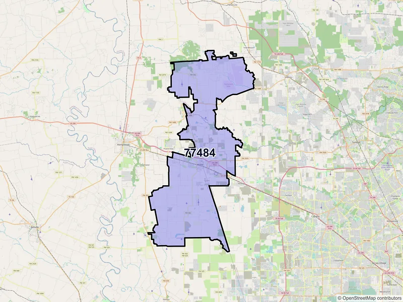 Map of Waller, Texas and ZIP codes